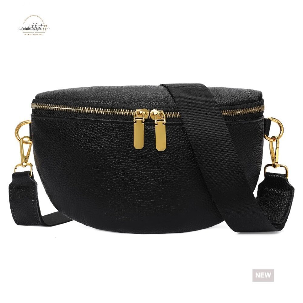 Adjustable Vegan Leather Crossbody Bag with Anti-Theft Pocket for Travel